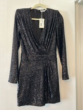Ramy Brook Black Sequin Wrap Mini Dress